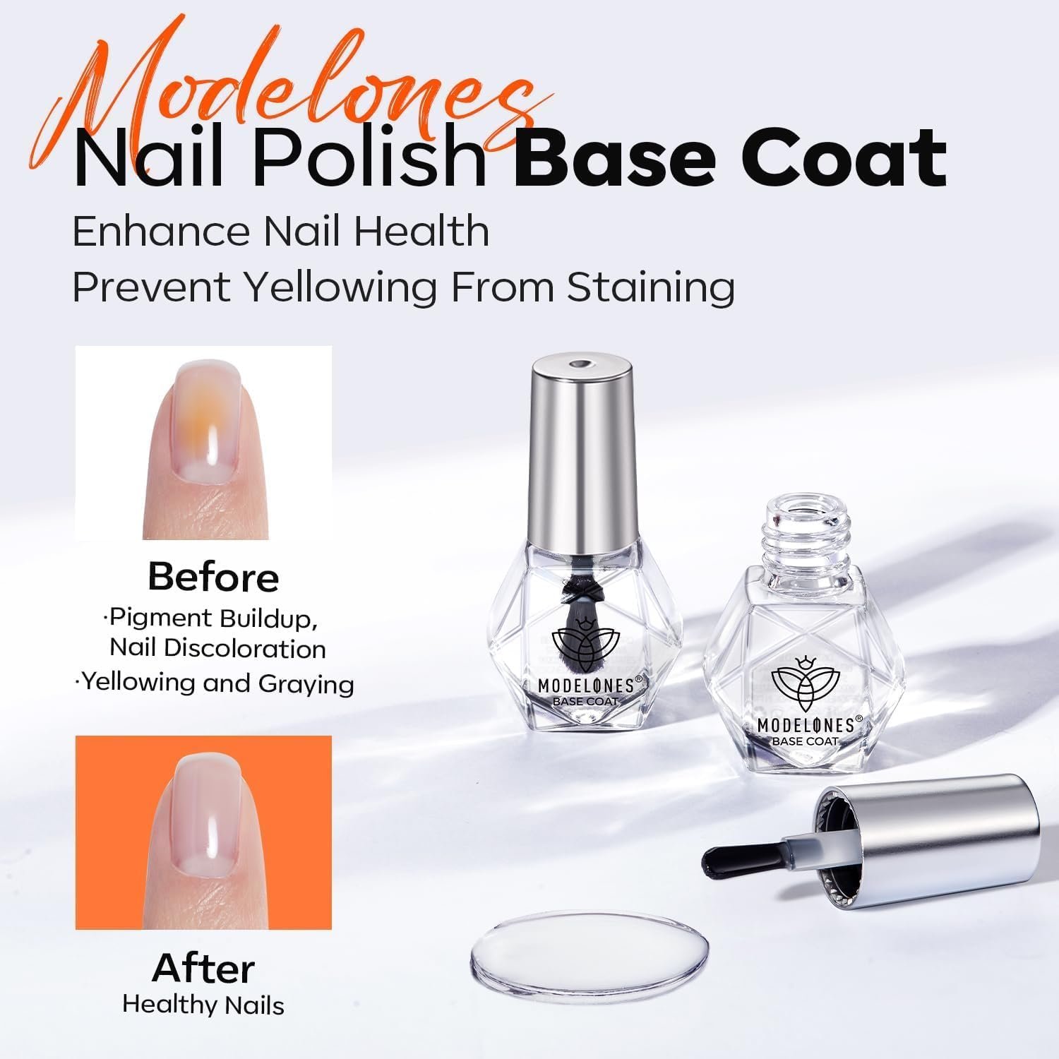 modelones 2 Pcs No Wipe Top Coat and Base Coat Nail Polish Set, Clear Quick Dry Nail Polish High Shine Long Lasting Glossy Regular Nail Lacquer Air Dry Fast Base Top Coat Gifts for Women Nail Art 5 ML - Image 5