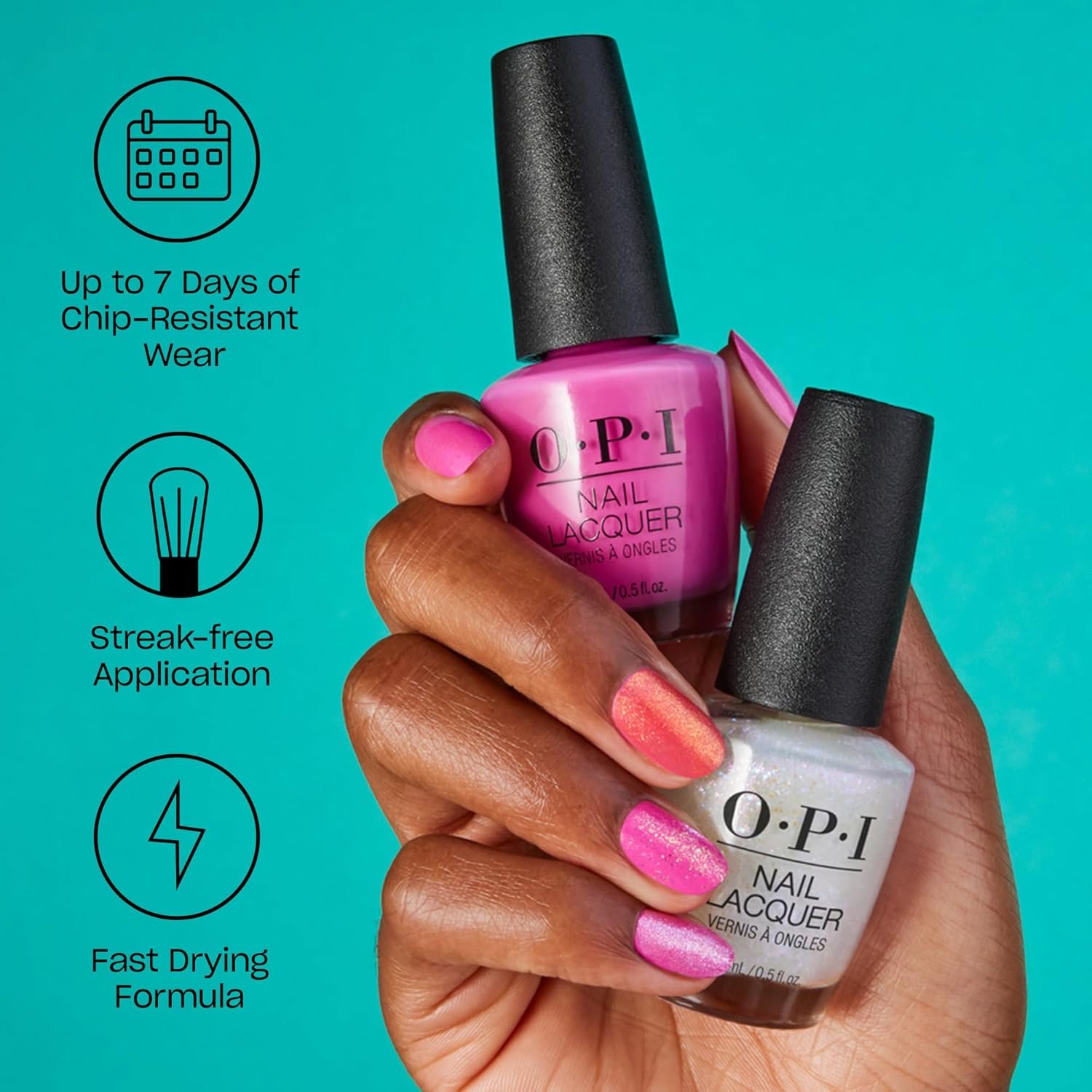 OPI Nail Lacquer Nail Polish | Opaque Orange & Yellow Shimmer Chip Resistant Nail Polish | Fast Drying, Streak Free - Image 3