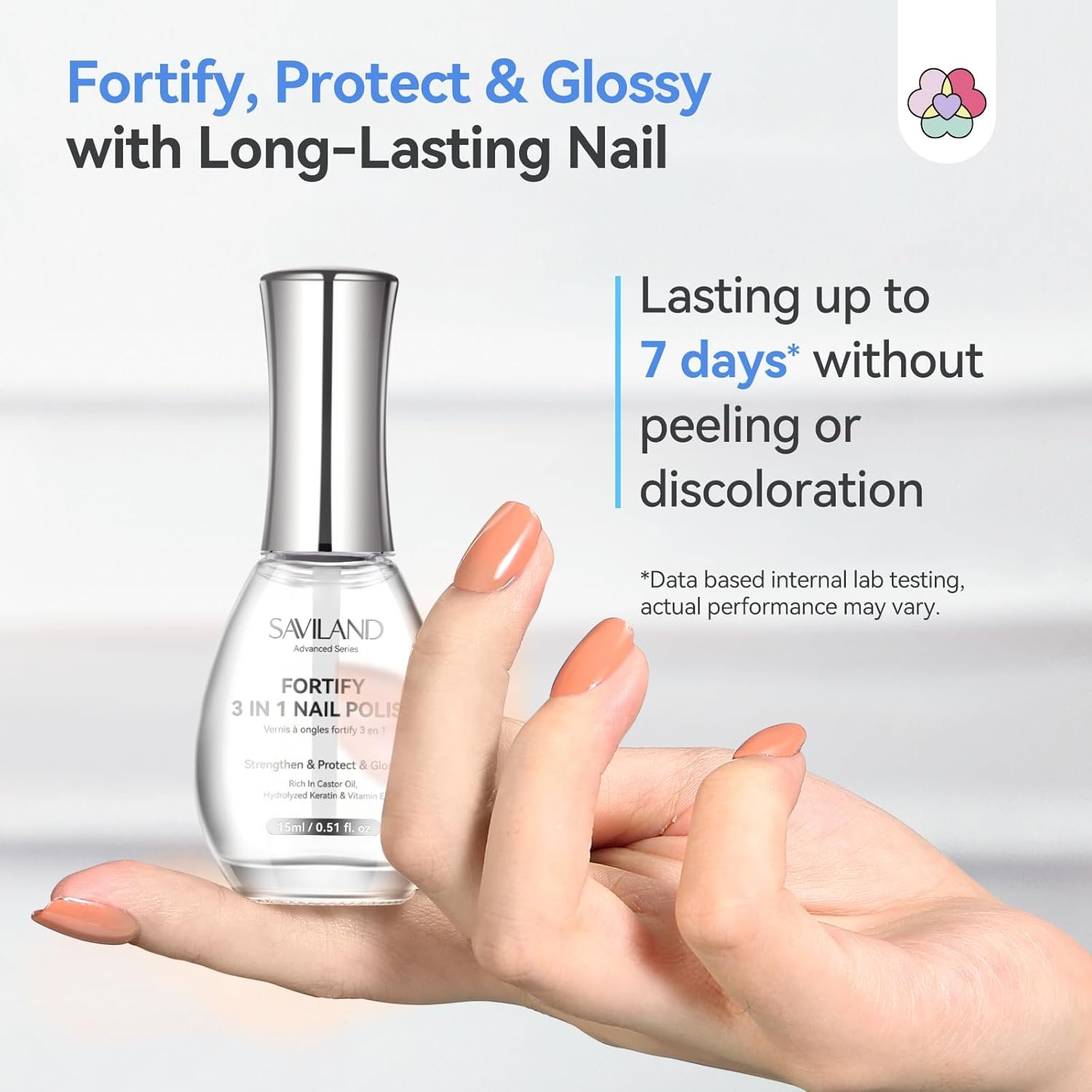 SAVILAND Advanced 3-in-1 Base & Top Coat & Nail Strengthener: Quick Dry Clear Nail Polish Nail Strengthener and Growth for Nail Treatment Repair Damaged Nails Care, Glossy Effect 0.5 fl oz - Image 7