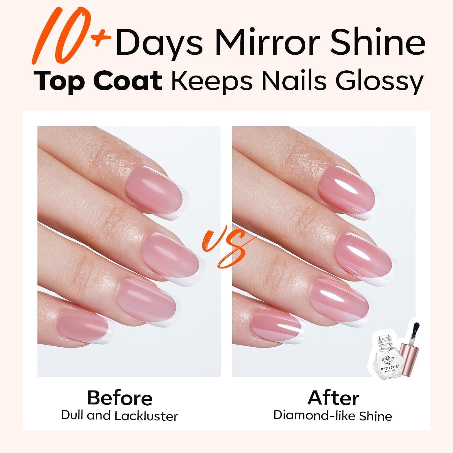 modelones 2 Pcs No Wipe Top Coat and Base Coat Nail Polish Set, Clear Quick Dry Nail Polish High Shine Long Lasting Glossy Regular Nail Lacquer Air Dry Fast Base Top Coat Gifts for Women Nail Art 5 ML - Image 4