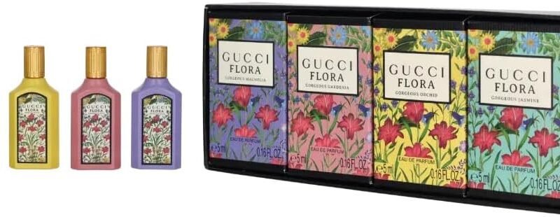 Gucci Perfume for Women Variety 4-Piece Mini Splash Travel Gift Set | Gorgeous Magnolia + Gorgeous Gardenia + Gorgeous Orchid + Gorgeous Jasmine
