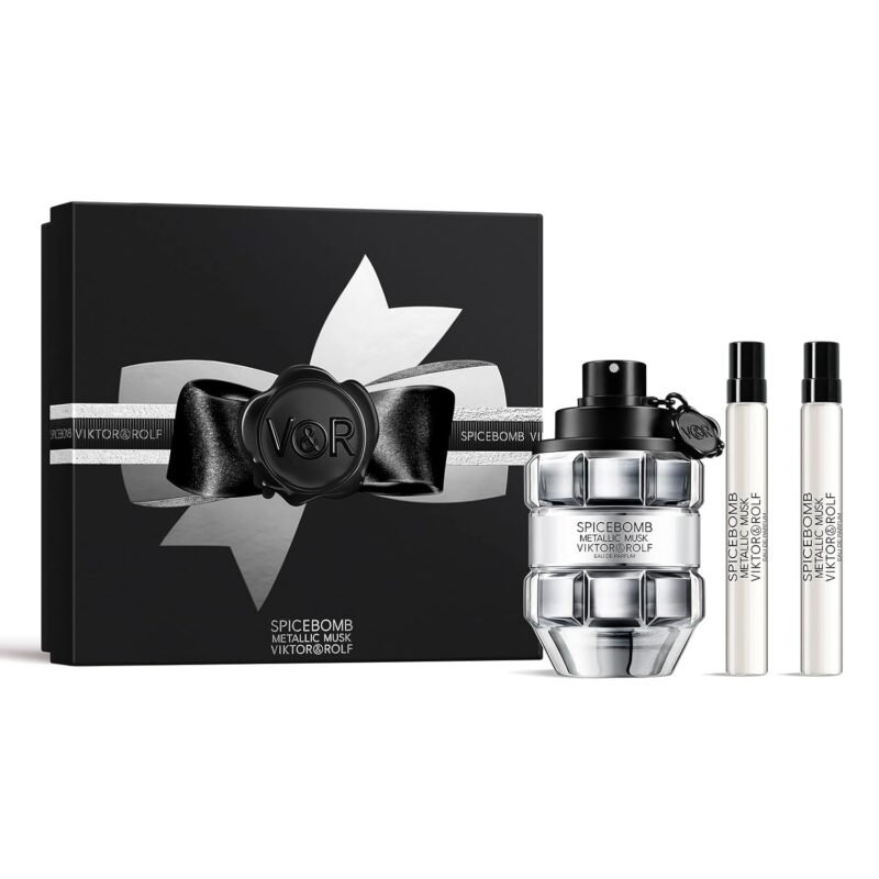 Viktor&Rolf - Spicebomb Metallic Musk Eau de Parfum 3-Piece Set ($205 Value) - Cologne for Men - Ambery Fragrance - Full Size, 3 Fl Oz & 2 Travel Size, 0.3 Fl Oz