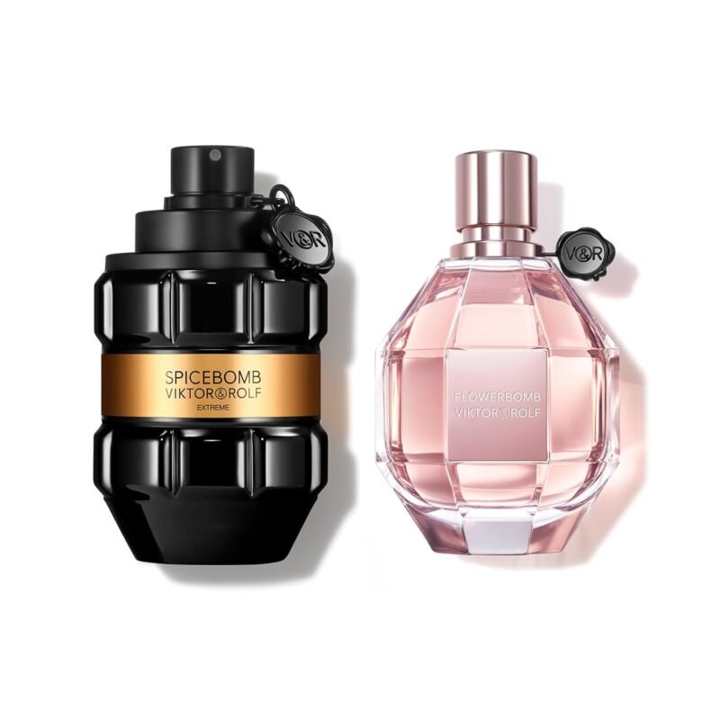 Viktor&Rolf - Spicebomb & Flowerbomb Duo - Spicebomb Extreme Mens Cologne (3 Fl Oz) & Flowerbomb Eau de Parfum Womens Perfume (3.4 Fl Oz) - Full Size Cologne & Perfume Bundle