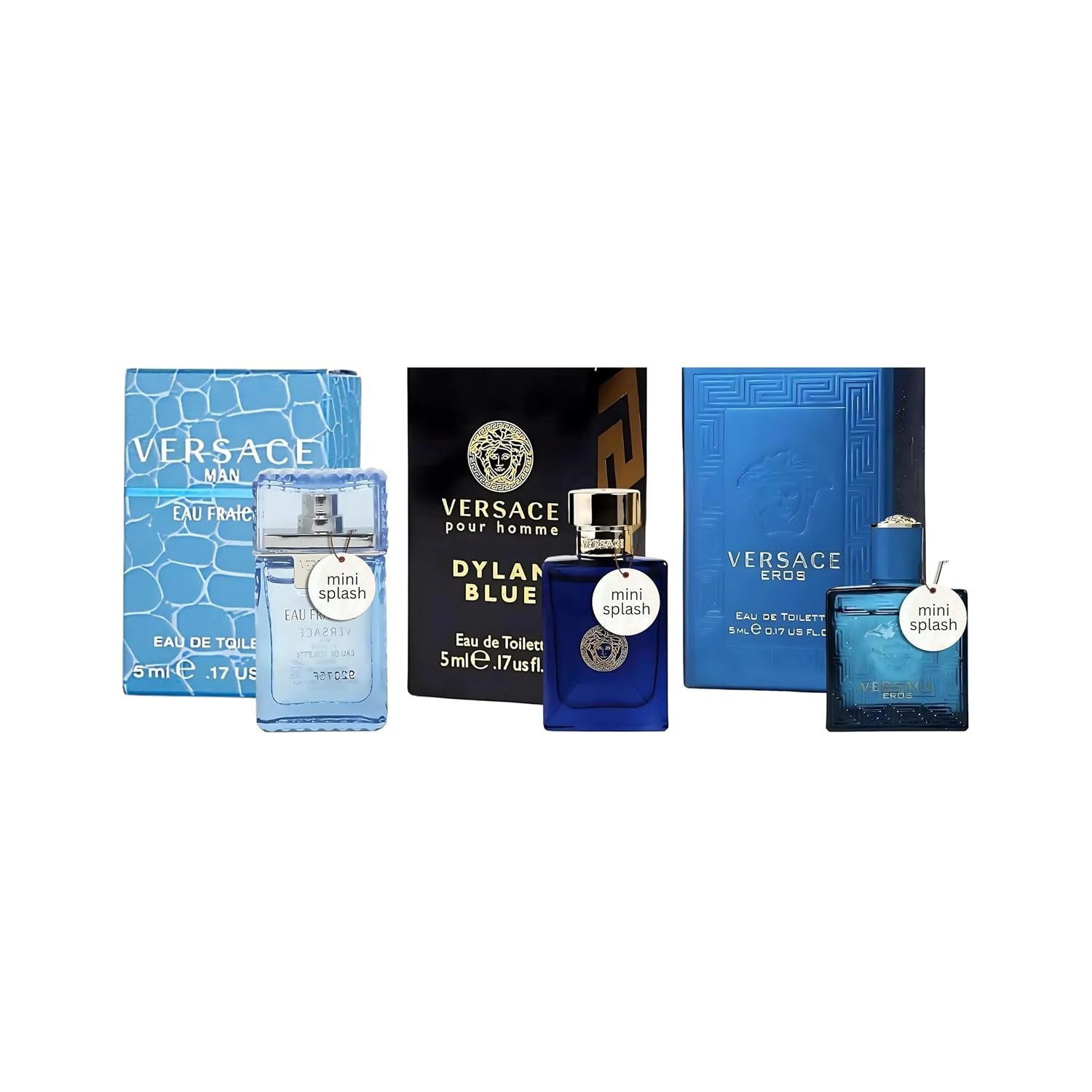 Versace Miniature Variety Trio Collection Perfume Gift Set for Men 0.17 oz/5 ml Splashes 1