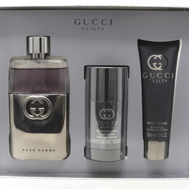Gucci Guilty Pour Homme 3 Pcs Gift Set: Eau de Parfum 90ml Spray + 75ml Deo + 50ml Gel - Hard Box