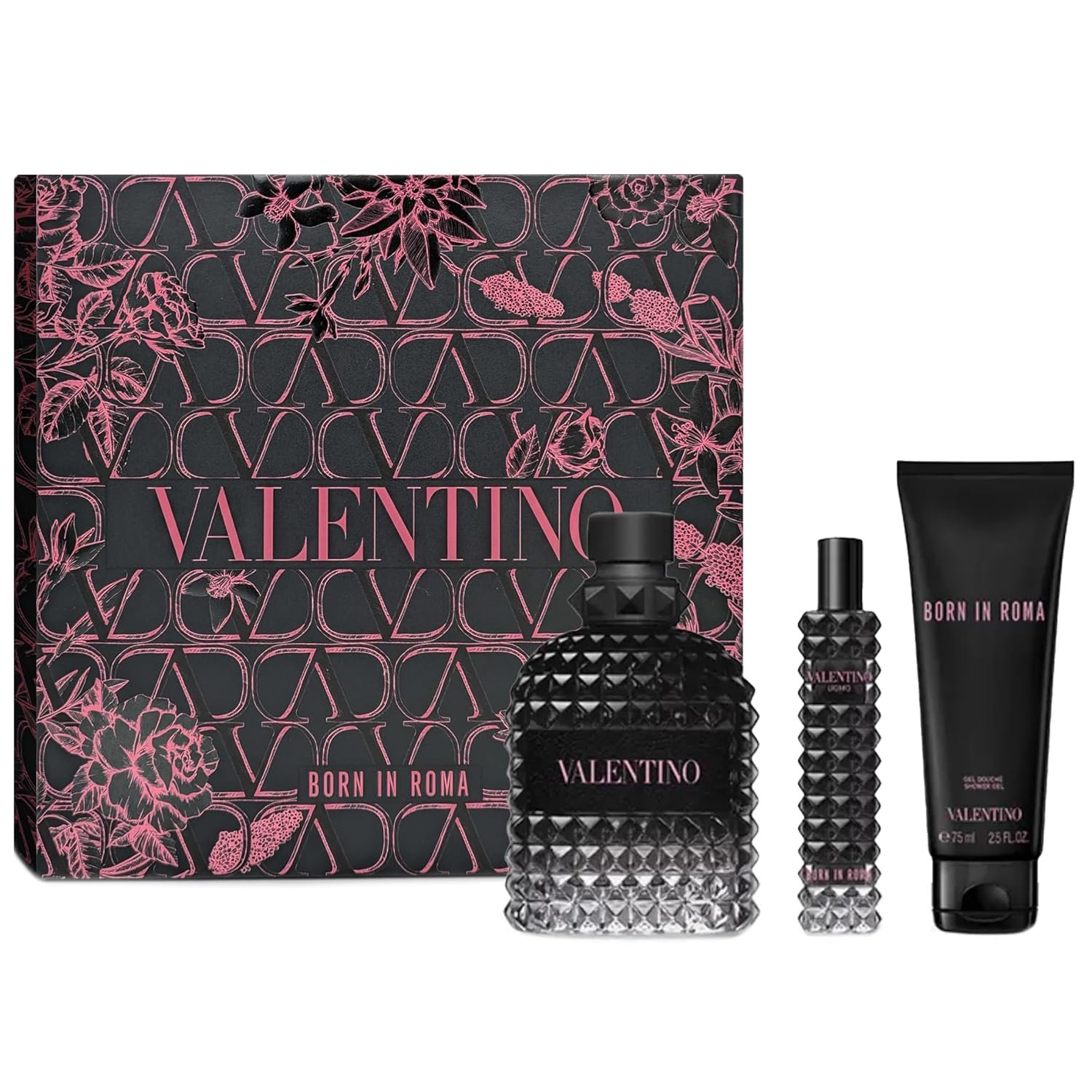 Valentino Born in Roma Uomo Eau de Toilette 3-pcs Gift Set (Eau de Toilette 3.4 Fl oz + Body Wash 2.5 Fl oz + Travel Spray 0.5 Fl oz)