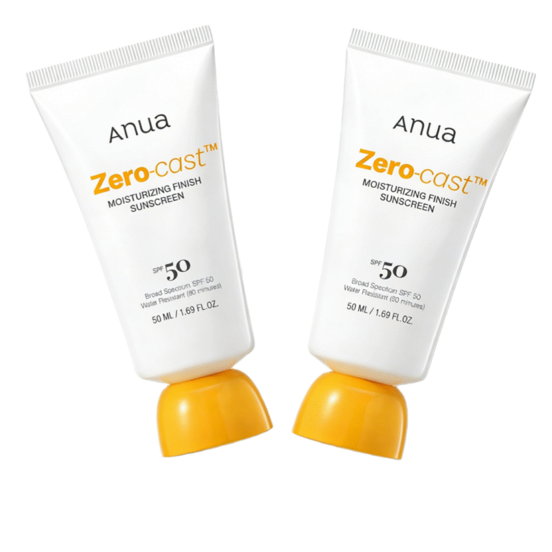 2 protectores solares Anua Zero-Cast con acabado hidratante, SPF 50, protector solar natural brillante, sin yeso blanco, ??cido hialur??nico 50 ml