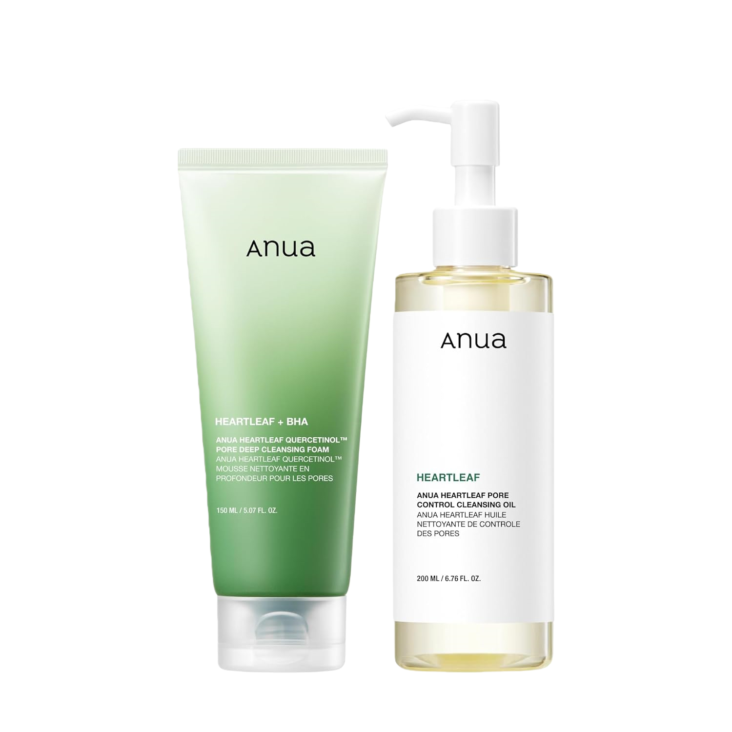 Anua Heartleaf Pore Control Cleansing Oil & Heartleaf Quercetinol Pore Deep Cleansing Foam