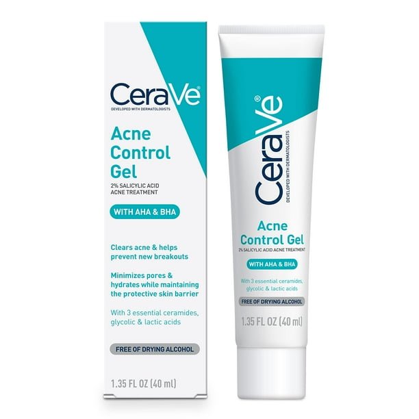 2pc Gel de tratamiento del acn?? CeraVe con ??cido salic??lico con AHA/BHA, 40 ml