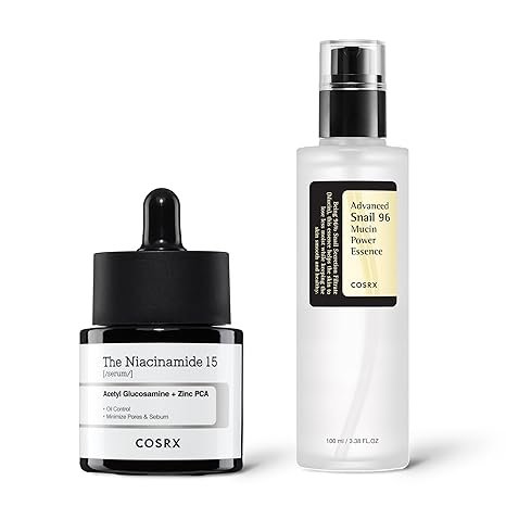 COSRX Skin Repair Set - Niacinamide 15% Serum + Snail Mucin 96% Essence, Hydrating and Pore Minimizer Serum for Glowy Skin