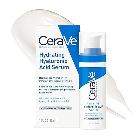 Cerave Hyaluronic Acid Serum for Face with Vitamin B5 and Ceramides, Hydrating Face Serum for Dry Skin, Fragrance Free, 1 Ounce 30ml