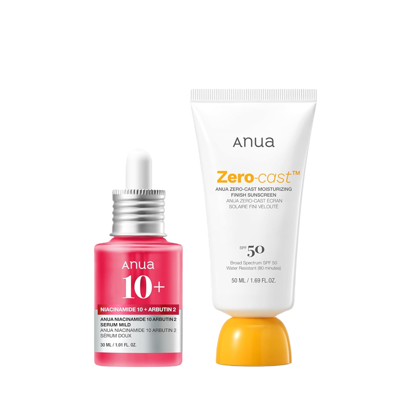 Anua Ultimate Glow Protection Duo, Zero-Cast Moisturizing Finish Sunscreen + Niacinamide 10 + TXA 4 Serum, SPF 50